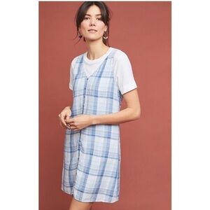Anthropologie Cloth & Stone Blue Plaid Checkered Button Up Shift Tunic Dress XS
